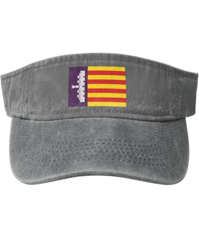 Flag of Mallorca Sun Visor Hats for Women Men Adjustable Sports Sun Hats Cotton Golf Cap Gray $12.14 Visors