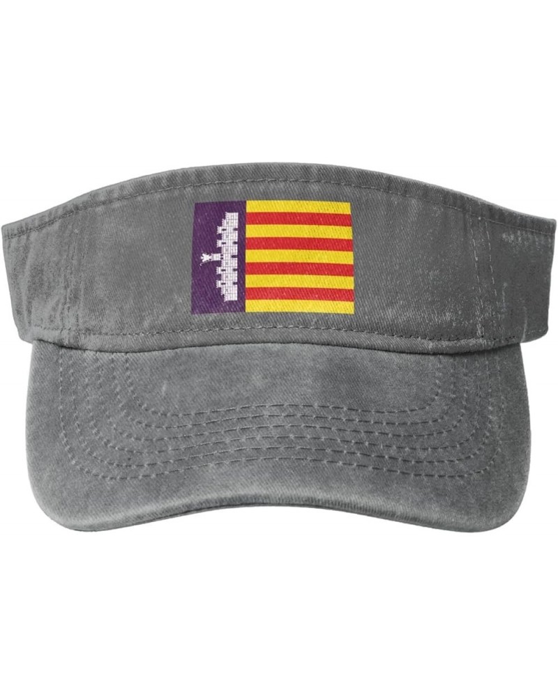 Flag of Mallorca Sun Visor Hats for Women Men Adjustable Sports Sun Hats Cotton Golf Cap Gray $12.14 Visors