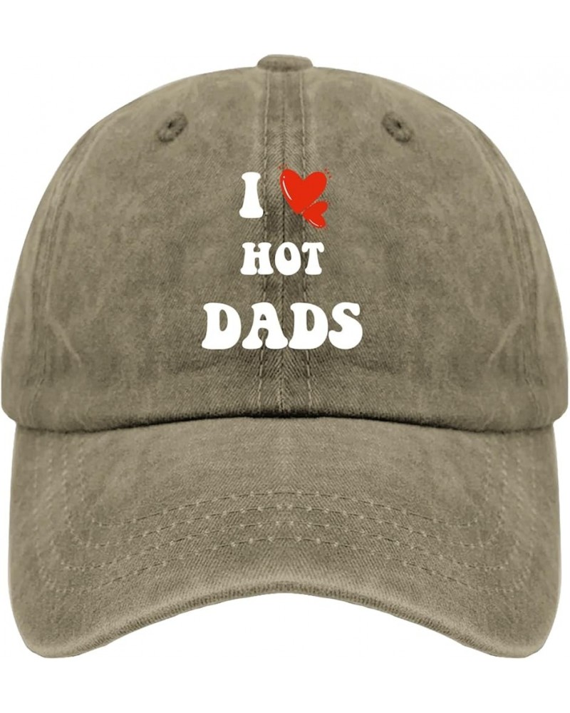 I Love Hot Dads Heart Hats Men Hat Pigment Black Men Hats Gifts for Son Running Hats Pigment Khaki $11.65 Bucket Hats