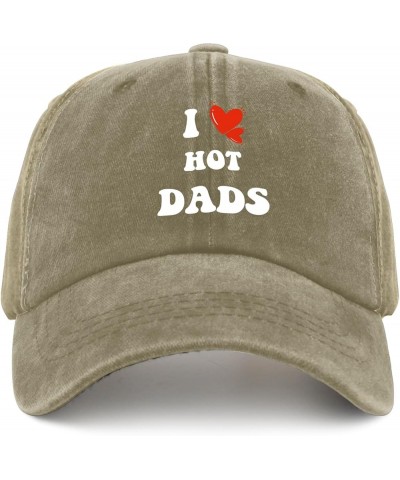 I Love Hot Dads Heart Hats Men Hat Pigment Black Men Hats Gifts for Son Running Hats Pigment Khaki $11.65 Bucket Hats