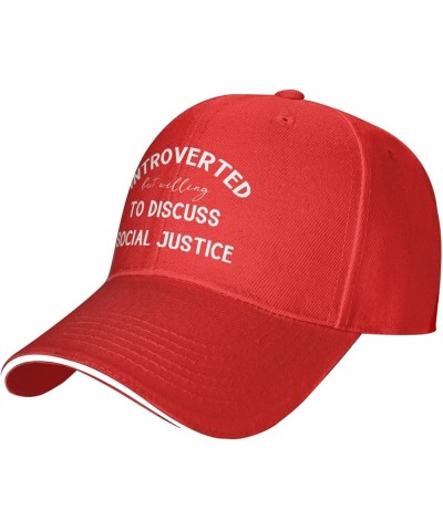 Introverted but Willing to Discuss Social Justice Men's Baseball Cap Vintage Dad Hat Adjustable Red $11.61 Baseball Caps