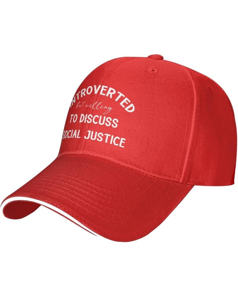 Introverted but Willing to Discuss Social Justice Men's Baseball Cap Vintage Dad Hat Adjustable Red $11.61 Baseball Caps