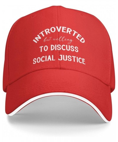 Introverted but Willing to Discuss Social Justice Men's Baseball Cap Vintage Dad Hat Adjustable Red $11.61 Baseball Caps