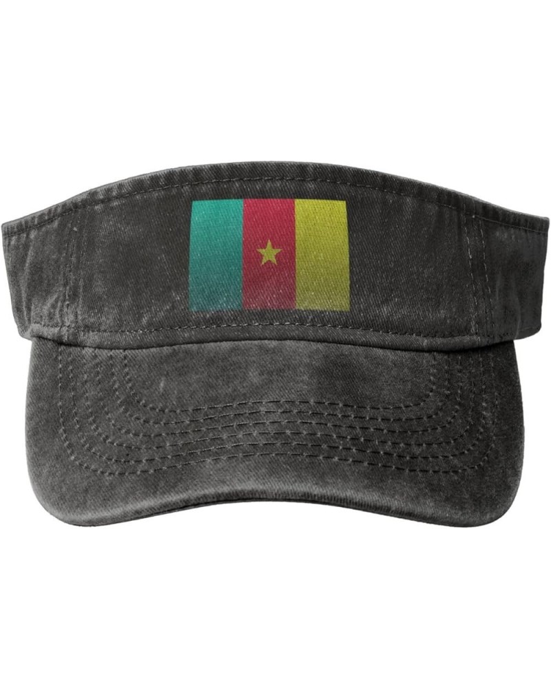 Flag of Cameroon Knitting Effect Sun Visor Hats for Women Men Adjustable Sports Sun Hats Cotton Golf Cap Black $12.38 Visors