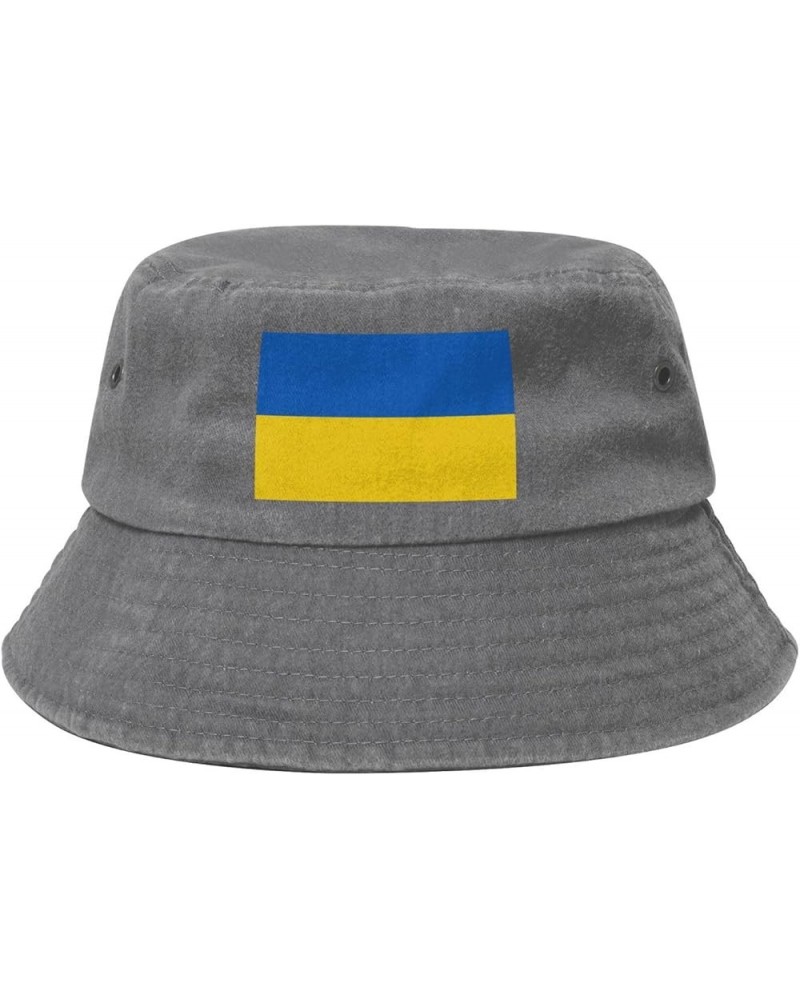 Flag of Ukraine Bucket Hat for Men Women Outdoor Washed Cotton Sun Hats Travel Beach Hat Gray $11.24 Bucket Hats