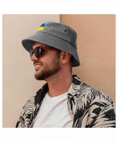 Flag of Ukraine Bucket Hat for Men Women Outdoor Washed Cotton Sun Hats Travel Beach Hat Gray $11.24 Bucket Hats