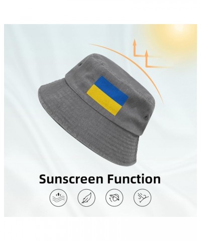 Flag of Ukraine Bucket Hat for Men Women Outdoor Washed Cotton Sun Hats Travel Beach Hat Gray $11.24 Bucket Hats