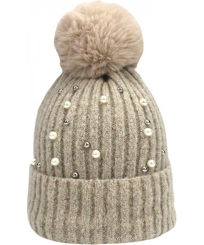 Beanie Hats for Women Men Knitted Hip Hop Hats for Girls Pom Pom Hat Knit Warm Pearl Skull Cap Winter Hat Khaki a $12.96 Skul...