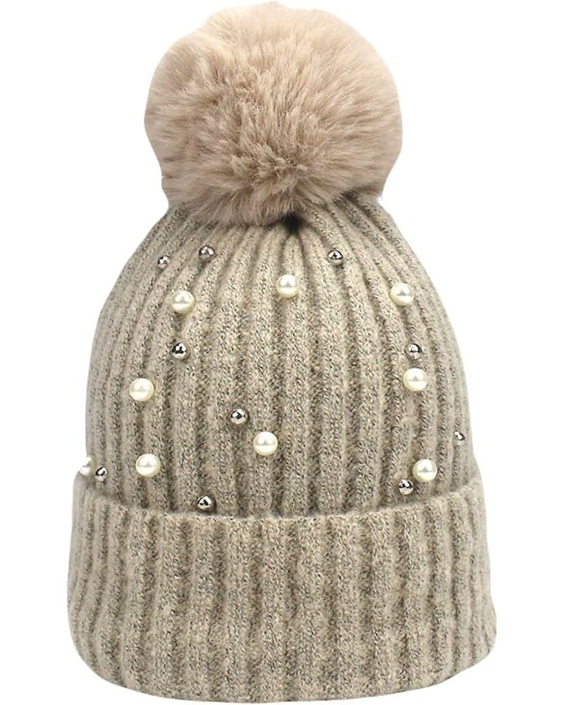 Beanie Hats for Women Men Knitted Hip Hop Hats for Girls Pom Pom Hat Knit Warm Pearl Skull Cap Winter Hat Khaki a $12.96 Skul...