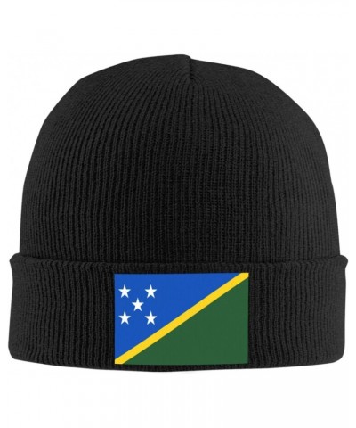 Knitted Hat Solomon Islands Flag Beanie Cap Cold Weather Hat Warm Winter Hats Brimless Caps Black $10.82 Skullies & Beanies