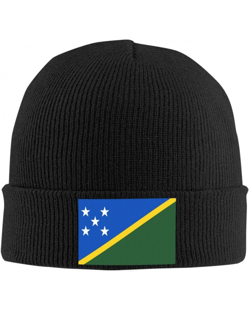 Knitted Hat Solomon Islands Flag Beanie Cap Cold Weather Hat Warm Winter Hats Brimless Caps Black $10.82 Skullies & Beanies