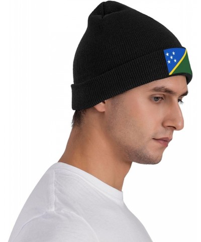 Knitted Hat Solomon Islands Flag Beanie Cap Cold Weather Hat Warm Winter Hats Brimless Caps Black $10.82 Skullies & Beanies