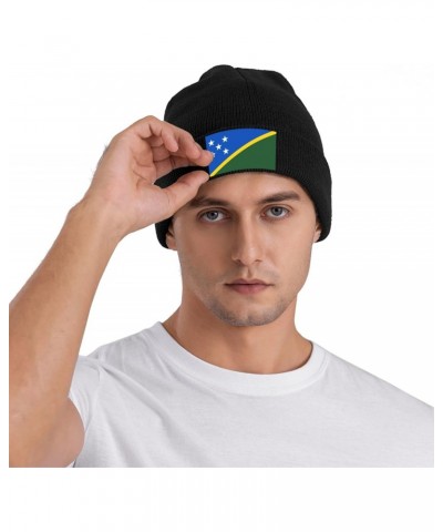 Knitted Hat Solomon Islands Flag Beanie Cap Cold Weather Hat Warm Winter Hats Brimless Caps Black $10.82 Skullies & Beanies