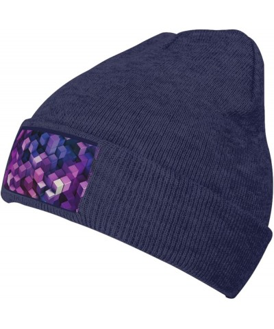 Abstract Color Cubes Purple Print Knit Beanie for Men Women Casual Knit Hat Winter Knit Cuffed Beanie Soft Hat Navy Blue $13....