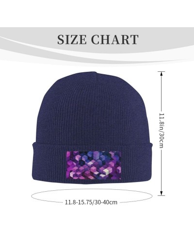 Abstract Color Cubes Purple Print Knit Beanie for Men Women Casual Knit Hat Winter Knit Cuffed Beanie Soft Hat Navy Blue $13....