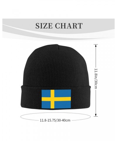 Sweden Flag Cozy Winter Essential: Hand-Knitted Hat Ultimate Warmth Black $15.52 Skullies & Beanies