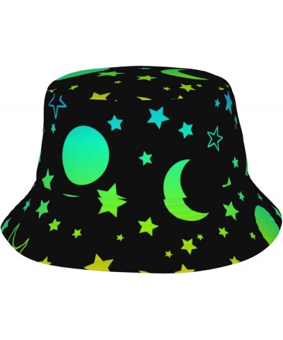 Neon Moon Stars Bucket Hats Fashion Sun Cap Outdoor Fisherman Hat Everyday Style for Women and Men Black $10.25 Bucket Hats