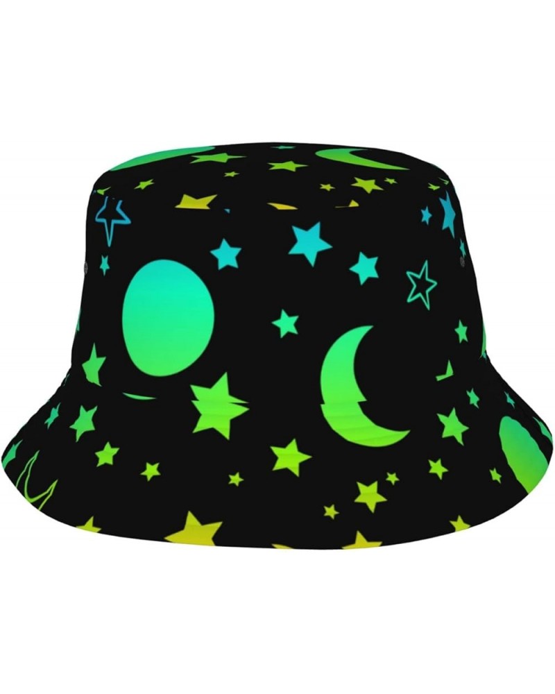 Neon Moon Stars Bucket Hats Fashion Sun Cap Outdoor Fisherman Hat Everyday Style for Women and Men Black $10.25 Bucket Hats