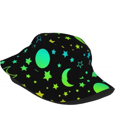 Neon Moon Stars Bucket Hats Fashion Sun Cap Outdoor Fisherman Hat Everyday Style for Women and Men Black $10.25 Bucket Hats