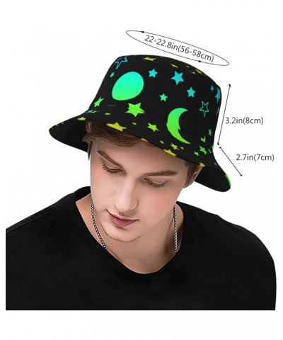 Neon Moon Stars Bucket Hats Fashion Sun Cap Outdoor Fisherman Hat Everyday Style for Women and Men Black $10.25 Bucket Hats