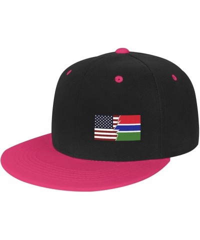 Torn Style American and The Gambia Flags Snapback Hats for Men Women Hat Baseball Cap Flat Bill Visor White Hat Pink $12.73 B...