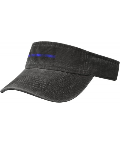 Silk Style Thin Blue Line Flag Sun Visor Hats for Women Men Sun Hat Cotton Golf Hat Vintage Baseball Cap Black $11.58 Visors