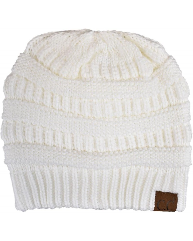 Unisex Chunky Soft Stretch Cable Knit Warm Fuzzy Lined Skully Beanie White $10.46 Skullies & Beanies