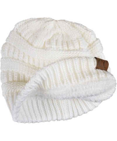 Unisex Chunky Soft Stretch Cable Knit Warm Fuzzy Lined Skully Beanie White $10.46 Skullies & Beanies