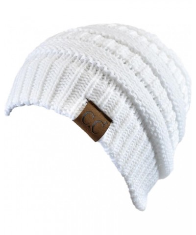 Unisex Chunky Soft Stretch Cable Knit Warm Fuzzy Lined Skully Beanie White $10.46 Skullies & Beanies