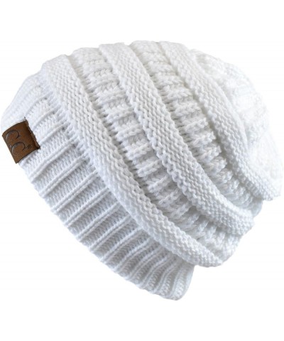 Unisex Chunky Soft Stretch Cable Knit Warm Fuzzy Lined Skully Beanie White $10.46 Skullies & Beanies