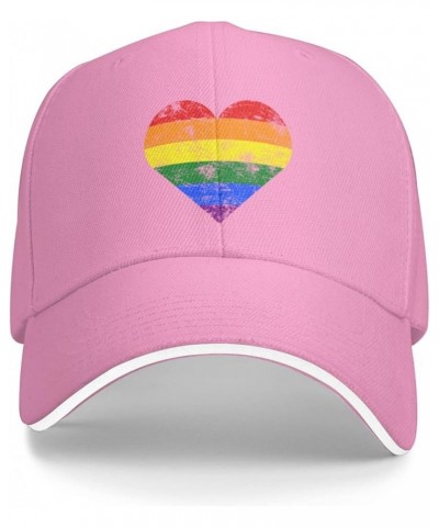 Vintage LGBT Gay Lesbian Pride Heart Flag Gifts Gray Baseball Cap Dad Hat Plain Men Women Trucker Hats Pink $9.99 Baseball Caps