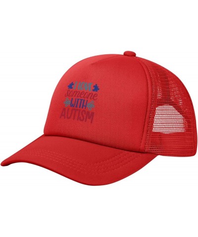 I Love Someone with Autism Baseball Cap Casual Men Womens Baseball Hat Adjusting Solid Color Mesh Golf Hat Red $10.43 Basebal...