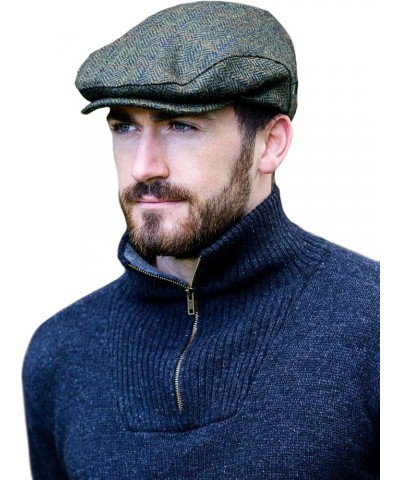 Irish Flat Cap Men Trinity Tweed Hat Driving Cap Made in Ireland Green Herringbone $22.72 Baseball Caps