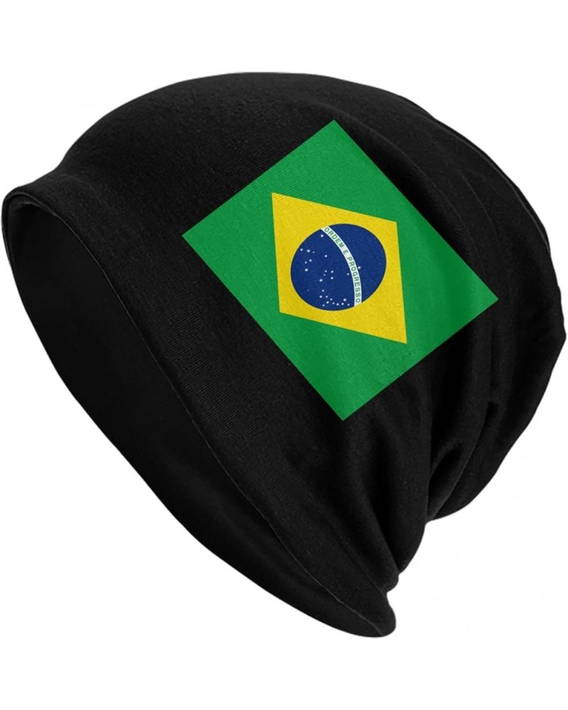 Brazil Flag Adult Knitted Hat Beanie Winter Warm Skull Hat - Men Women Black $19.39 Skullies & Beanies