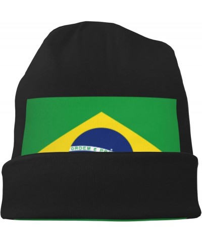 Brazil Flag Adult Knitted Hat Beanie Winter Warm Skull Hat - Men Women Black $19.39 Skullies & Beanies