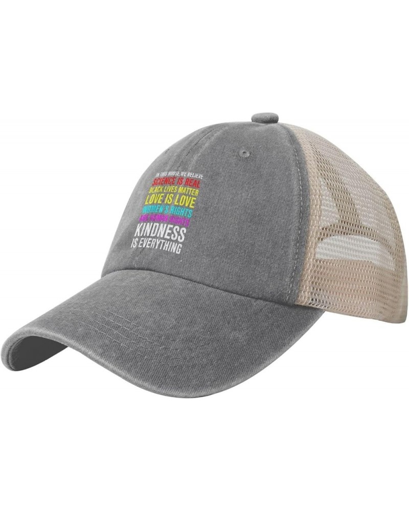 Mesh Cap Pride Flag in This House We Believe Science is Real Black Lives Matter Baseball Cap Dad Hat Trucker Hat,Black Gray $...