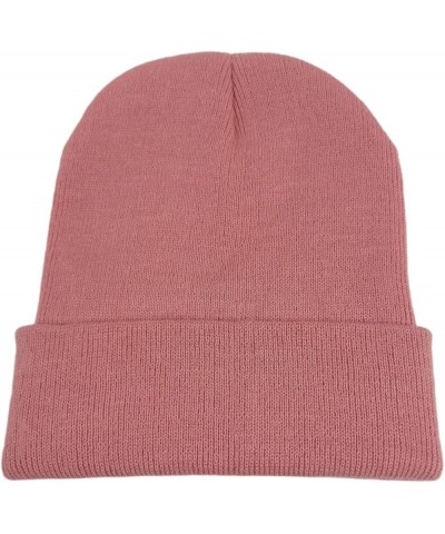 Men's and Women's Autumn and Winter Warm Beanie Soft Elastic Cuff Classic Knitted Daily Comfortable Ski Hat Leather Pink $15....