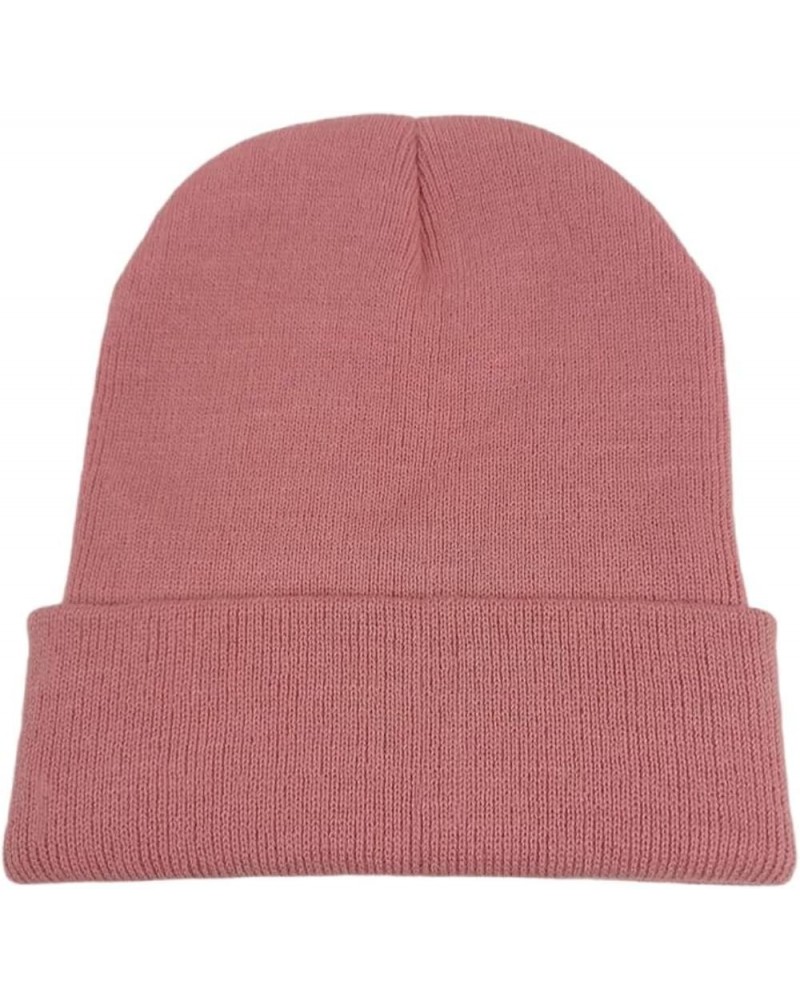 Men's and Women's Autumn and Winter Warm Beanie Soft Elastic Cuff Classic Knitted Daily Comfortable Ski Hat Leather Pink $15....