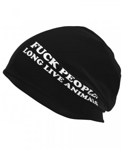 Fuck People Long Live Animals Skull Caps for Men Women,Lightweight Beanie Sleep Hats Breathable Helmet Liner Black $9.53 Skul...