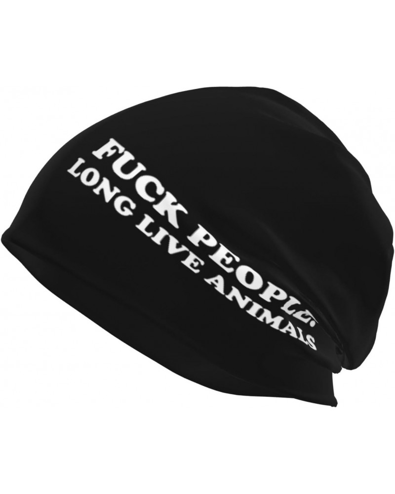 Fuck People Long Live Animals Skull Caps for Men Women,Lightweight Beanie Sleep Hats Breathable Helmet Liner Black $9.53 Skul...