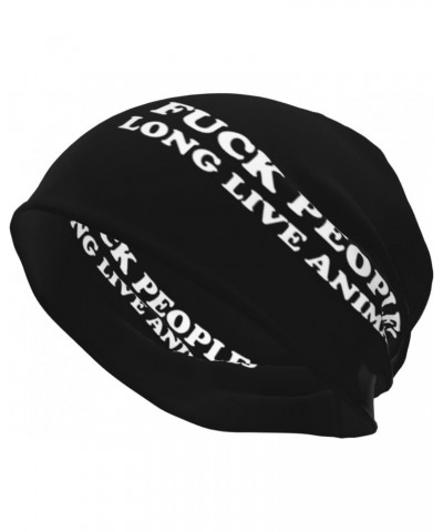 Fuck People Long Live Animals Skull Caps for Men Women,Lightweight Beanie Sleep Hats Breathable Helmet Liner Black $9.53 Skul...