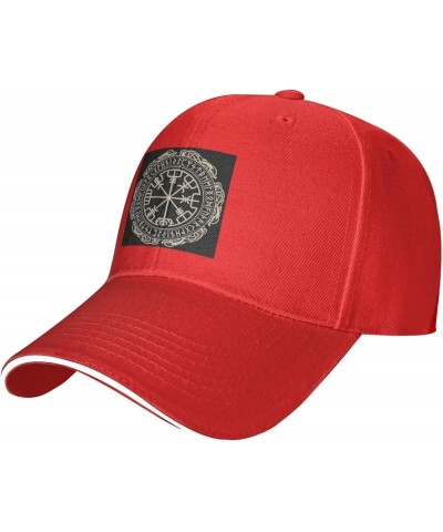 Magical Design Norse Runes Compass Picture Casual General Baseball Cap Black : Comfortable, Light Red $11.64 Baseball Caps