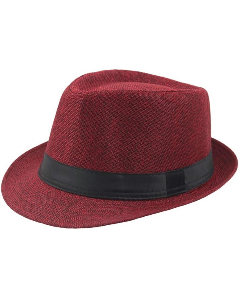 Cowboy Hat for Men, Men's Breathable Linen Top Hat Beach Wide Brim Straw Hat Outdoor Foldable Classic Fedora Hats A01-red $8....