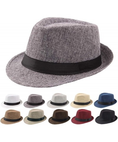 Cowboy Hat for Men, Men's Breathable Linen Top Hat Beach Wide Brim Straw Hat Outdoor Foldable Classic Fedora Hats A01-red $8....