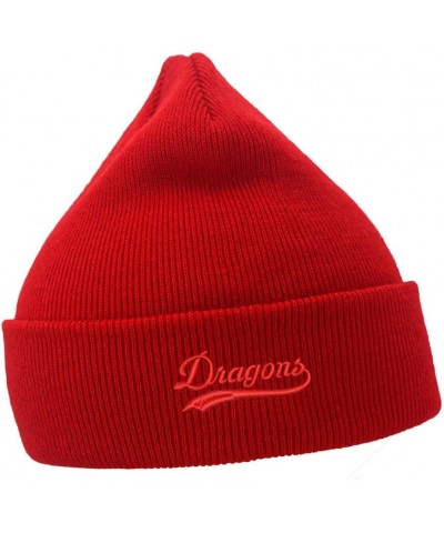 Mens Beanie Hats Dragons Embroidered Casual Knit Hats for Women Winter Red Acrylic $12.16 Skullies & Beanies