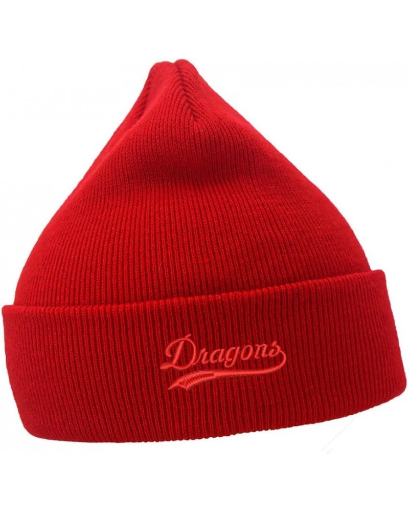 Mens Beanie Hats Dragons Embroidered Casual Knit Hats for Women Winter Red Acrylic $12.16 Skullies & Beanies