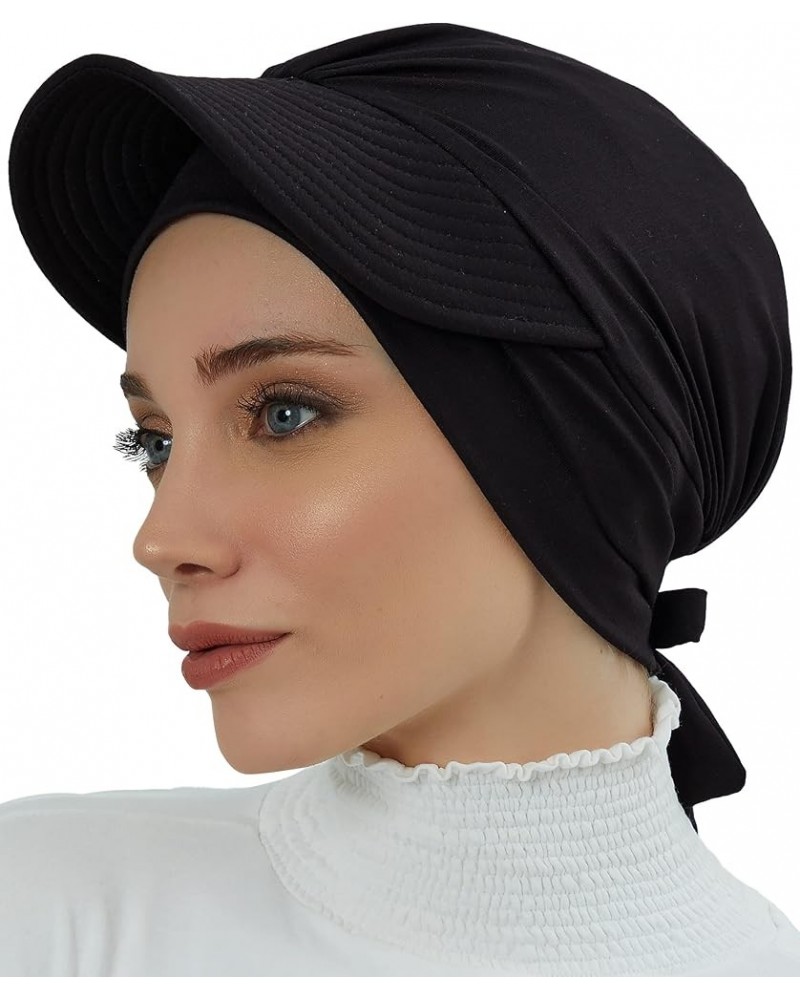 Instant Turban for Women's, 95% Cotton Bonnet, Head Wrap, Lightweight Headwear, Visor Cap Black $18.08 Skullies & Beanies