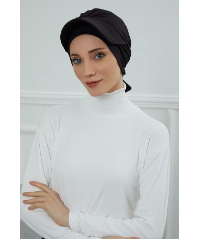 Instant Turban for Women's, 95% Cotton Bonnet, Head Wrap, Lightweight Headwear, Visor Cap Black $18.08 Skullies & Beanies