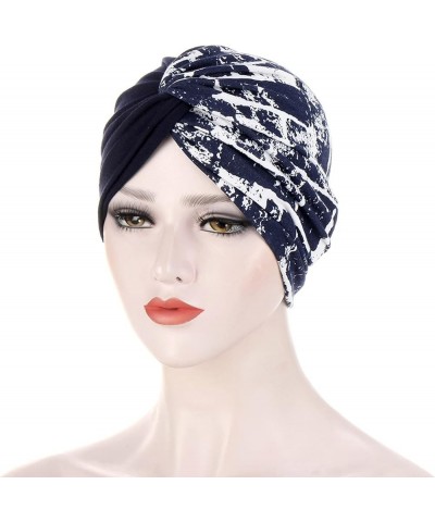 Womens Fashion Elastic Solid Color Comfortable Cap Beaded Large Cap for Women Designs Hat Navy $8.05 Skullies & Beanies