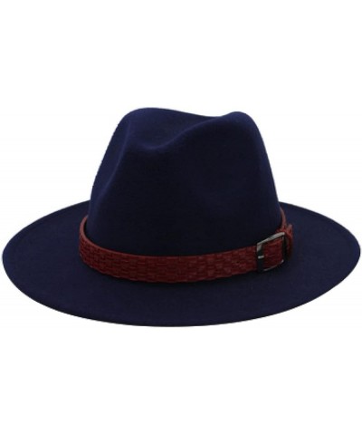 Womens Fedora Hat Men Solid Wide Brim Hats Wine Red Belt Felted Autumn Winter Formal Dress Wedding Classic Cap Navy $13.48 Fe...